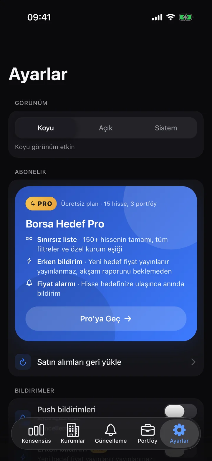 Ayarlar ekranı