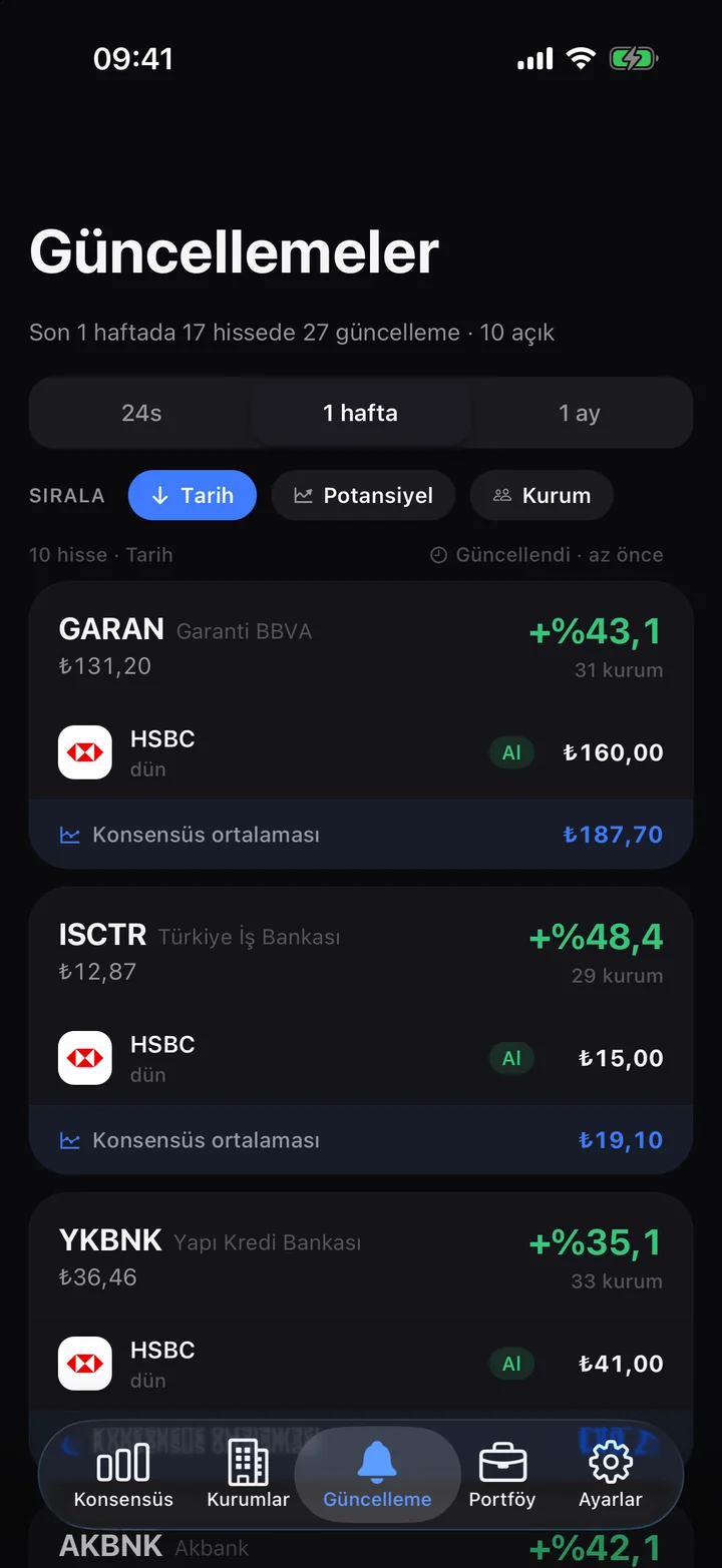 Güncellemeler ekranı
